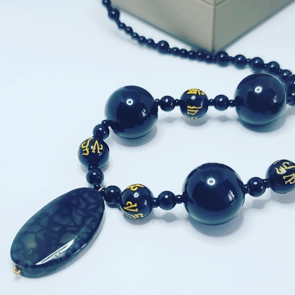 Black Obsidian, Agate necklace - Picture 3 of 4